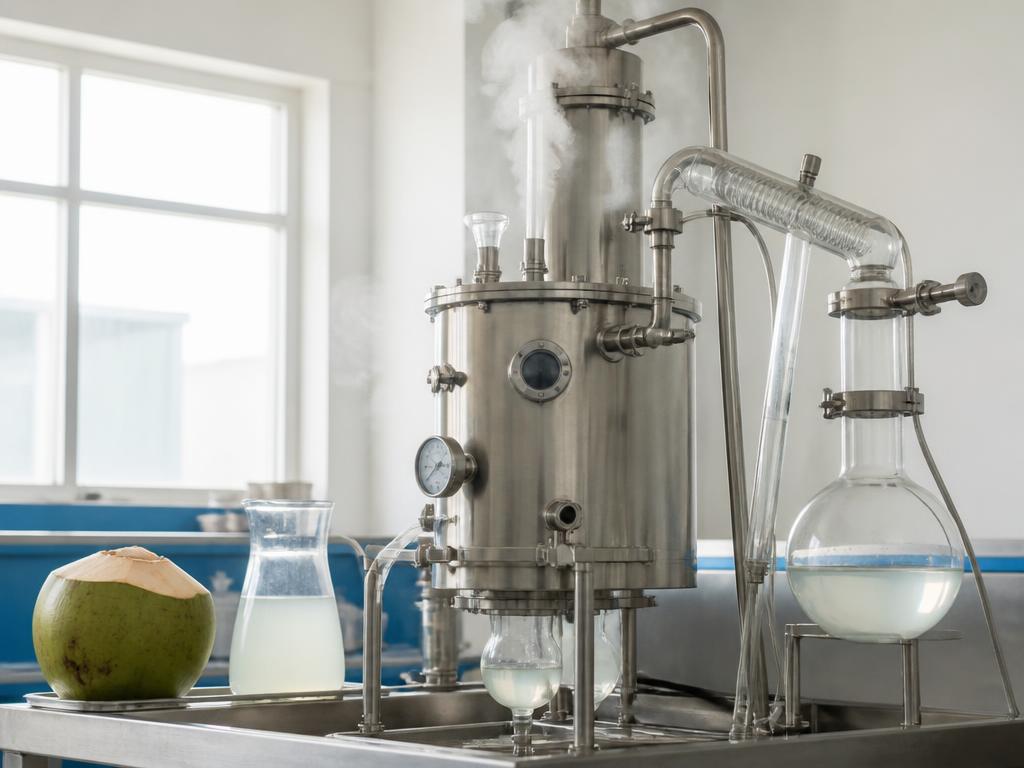 Cold vacuum evaporation chamber preserving coconut bio-actives